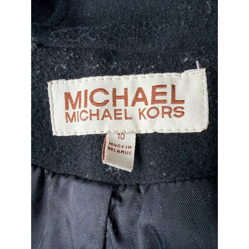 Michael Michael Kors Wool‎ Hooded Coat Women's Size 10 Black Double Breasted